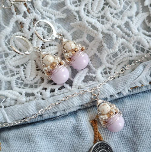 Náušnice Boho Pastels - Lila Jadeit — foto 3