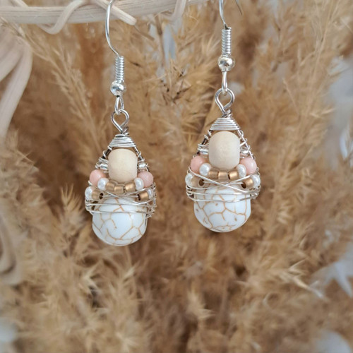 Náušnice Boho Pastels - Cream Howlit — foto 4