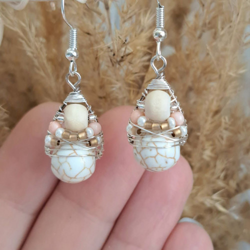 Náušnice Boho Pastels - Cream Howlit — foto 2