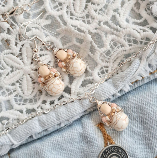 Náušnice Boho Pastels - Cream Howlit — foto 3