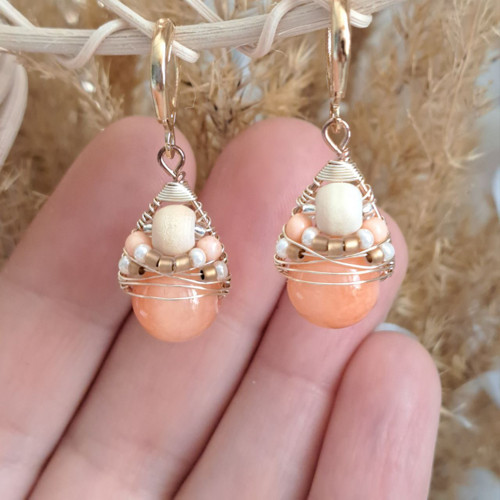 Náušnice Boho Pastels - Salmon Chalcedon — foto 2