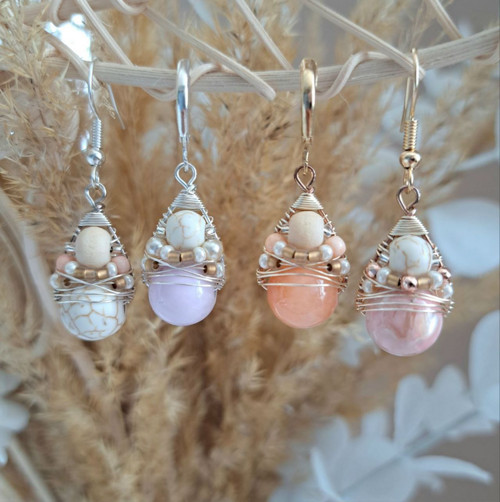 Náušnice Boho Pastels - Salmon Chalcedon — foto 6