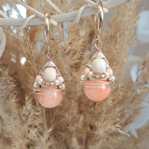 Náušnice Boho Pastels - Salmon Chalcedon — foto 4