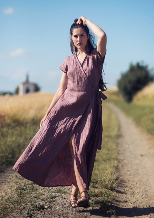Maxi lněné zavinovací Roses Séchées — foto 2
