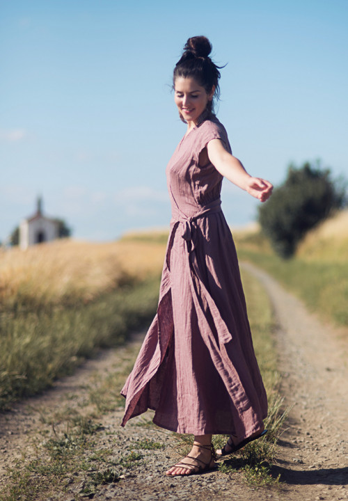 Maxi lněné zavinovací Roses Séchées — foto 4