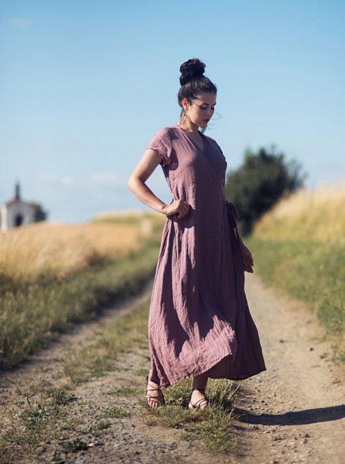 Maxi lněné zavinovací Roses Séchées — foto 3