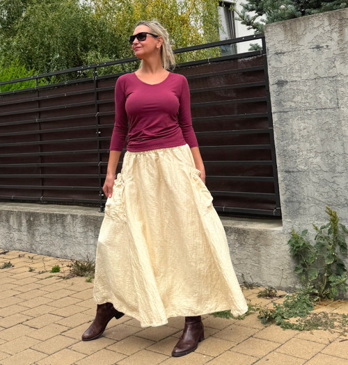 Volná sukně s kapsami - vanilková — foto 2