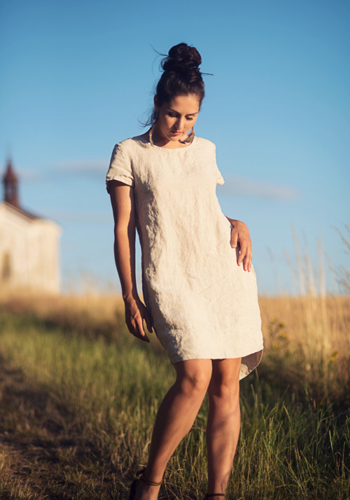 Lněné šaty hladké Režné — foto 2