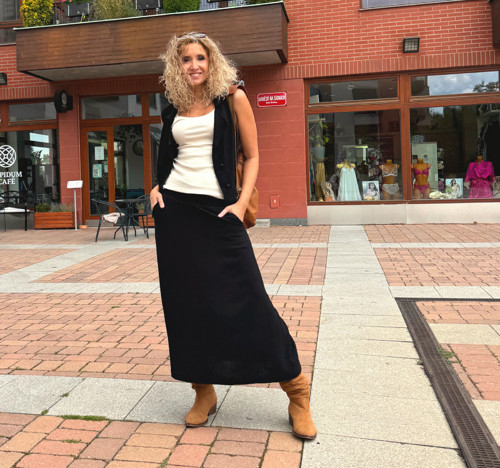 Zvonová černá sukně se lnem — foto 3