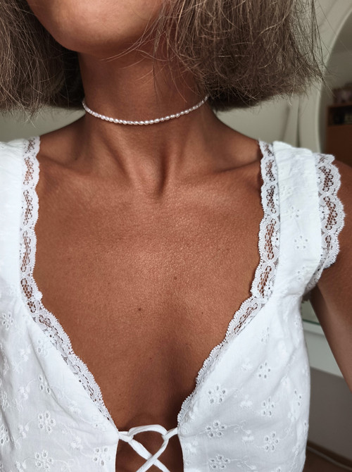 Tenký perlový choker náhrdelník — foto 6