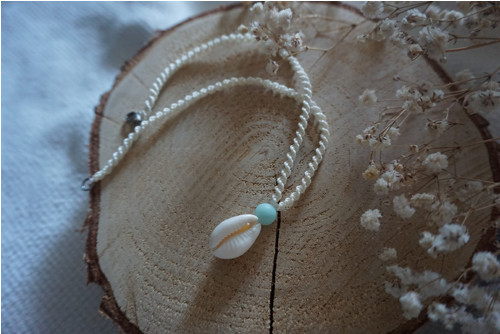 Macramé náhrdelník Cowrie & Amazonit — foto 5
