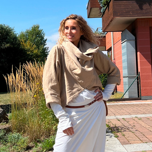 Kabátek netopýr béžový tencel — foto 6