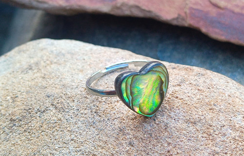 Postříbřený prsten srdíčko s perletí Abalone — foto 6