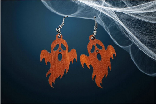 Dřevěné halloweenské náušnice DUCHOVÉ — foto 3