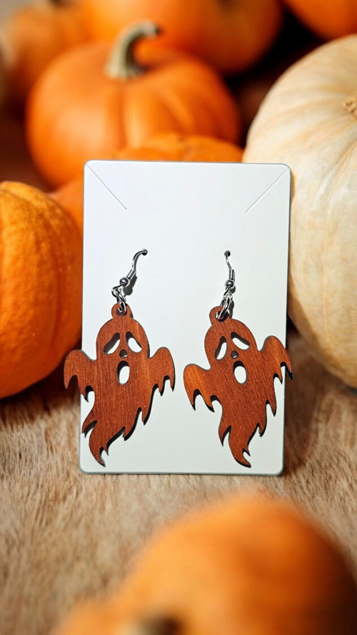 Dřevěné halloweenské náušnice DUCHOVÉ — foto 2