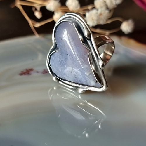 Prsten "Srdce ze sněhu" - chalcedon, 925/1000 — foto 3