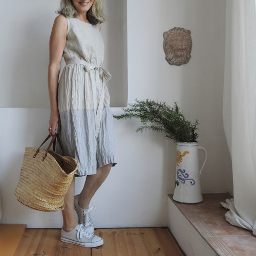 GERDA - Oatmeal / světle modrá - šaty len — foto 3