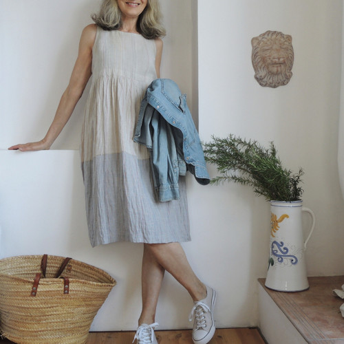 GERDA - Oatmeal / světle modrá - šaty len — foto 2