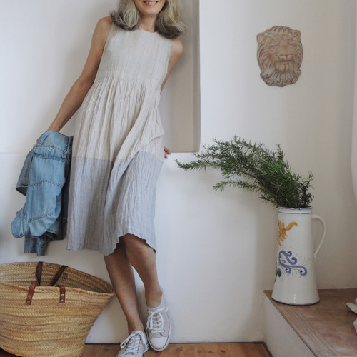 GERDA - Oatmeal / světle modrá - šaty len — foto 4