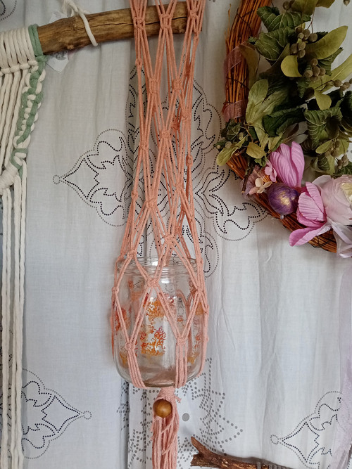 Macramé závěs s látkovými květy — foto 2