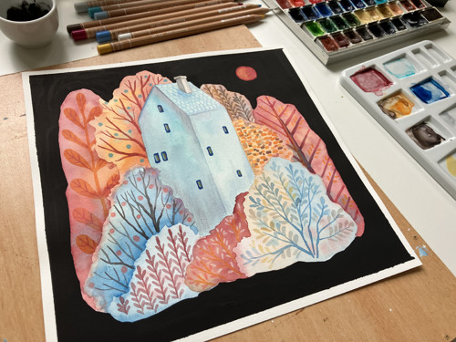 Originál ilustrácia Belasý dom — foto 5