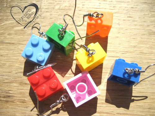 NÁUŠNICE - KOSTKY LEGO červené — foto 5