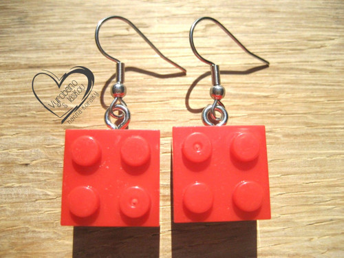 NÁUŠNICE - KOSTKY LEGO červené — foto 2