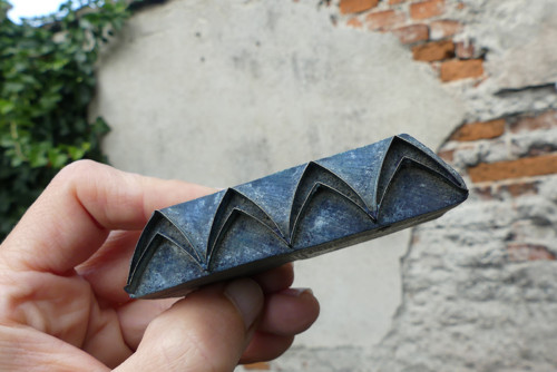 Stříšky ...dřevěné razítko na textil, modrotisk — foto 2