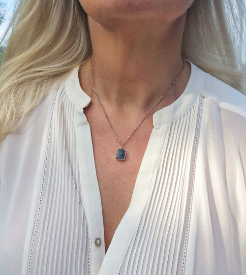 Smaragd*náhrdelník*ocel rose gold — foto 3