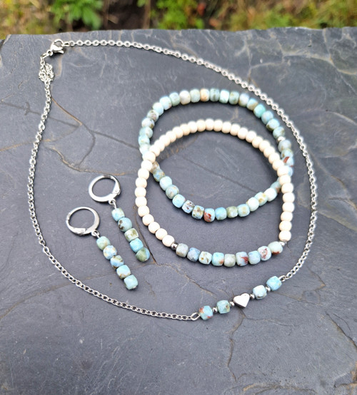 Larimar*kostičky*náušnice*chir.ocel — foto 6
