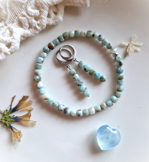 Larimar*kostičky*náušnice*chir.ocel — foto 2