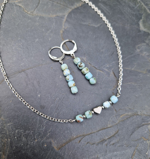 Larimar*kostičky*náušnice*chir.ocel — foto 5