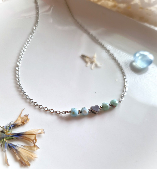 Náhrdelník*larimar*kostičky*chir.ocel — foto 3