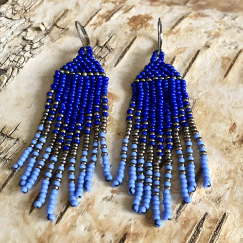 Šité Boho Náušnice - Modré — foto 2