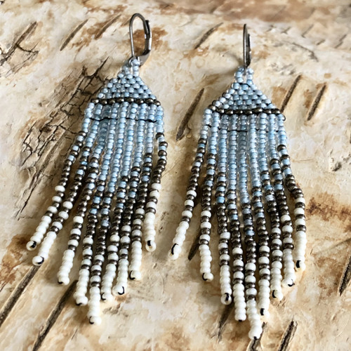 Šité Boho Náušnice - Světle Modré — foto 2