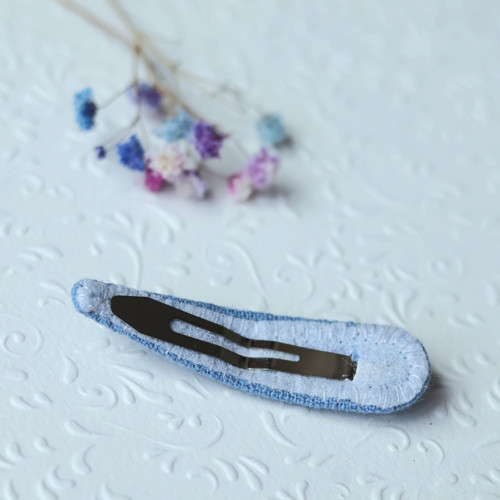 Lněná vyšívaná sponka - Blue — foto 2