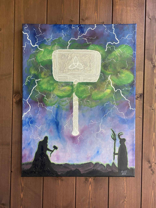 Thor vs Loki 30 x 40 cm olejomalba — foto 2