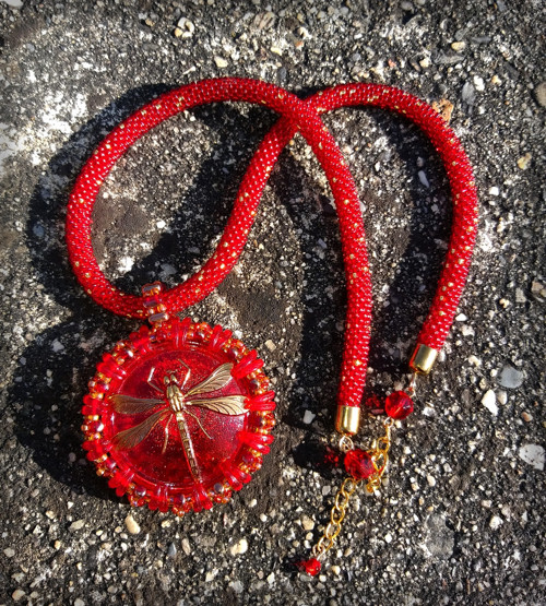 Red and Gold Dragonfly - náhrdelník — foto 2