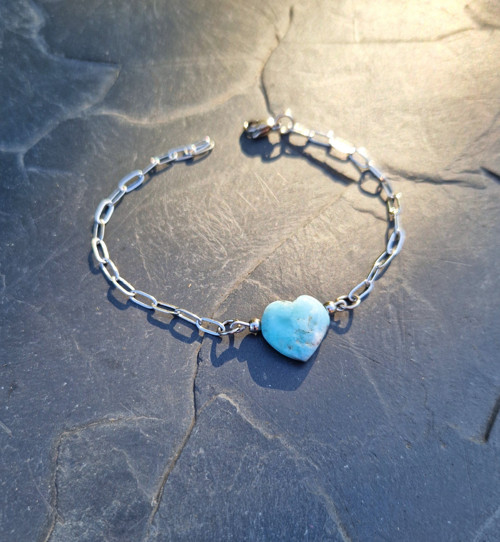 Larimar*srdce*náramek*ocel — foto 2