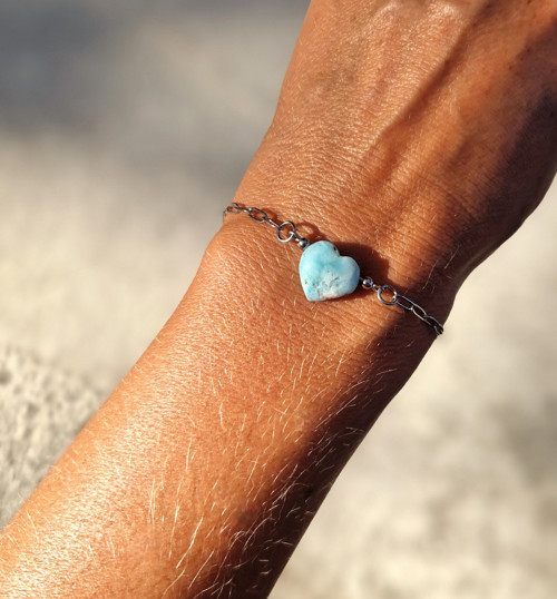 Larimar*srdce*náramek*ocel — foto 3