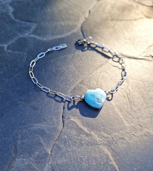 Larimar*srdce*náramek*ocel — foto 4