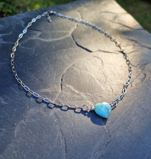 Larimar*srdce*náhrdelník*ocel — foto 2