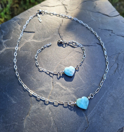 Larimar*srdce*náhrdelník*ocel — foto 6