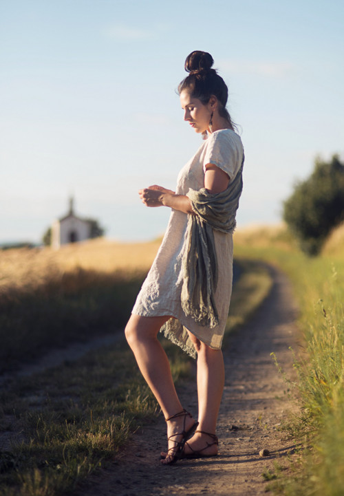 Šál lněný Zelené proužky — foto 5