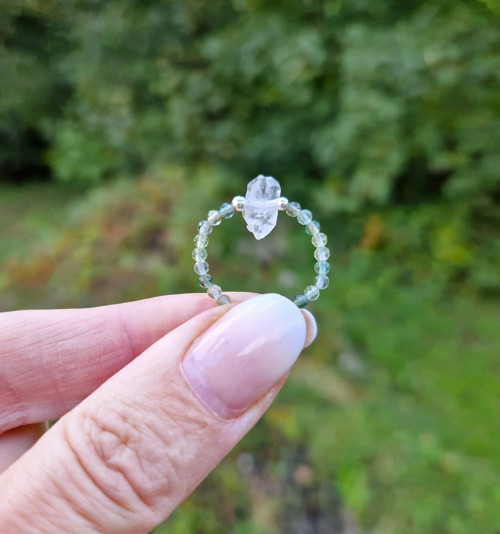 Diamant Herkimer*zelený ametyst*Ag*prsten — foto 3
