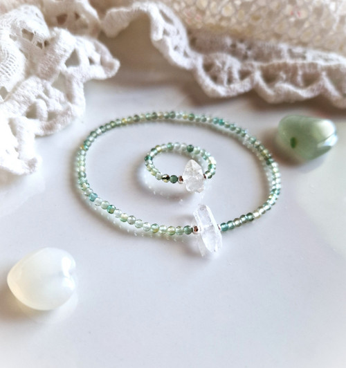Diamant Herkimer*zelený ametyst*Ag*prsten — foto 4