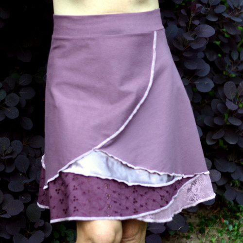 "Patchworková" sukně tlumená purpurová, vel. M — foto 3