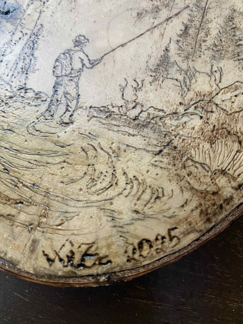 Rybář v tichu lesa – pyrografie — foto 3