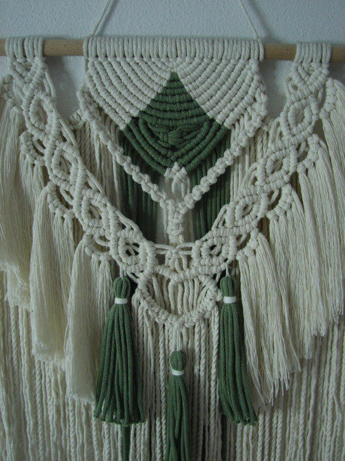 Boho dekorace MACRAME - natural/avokádo — foto 3