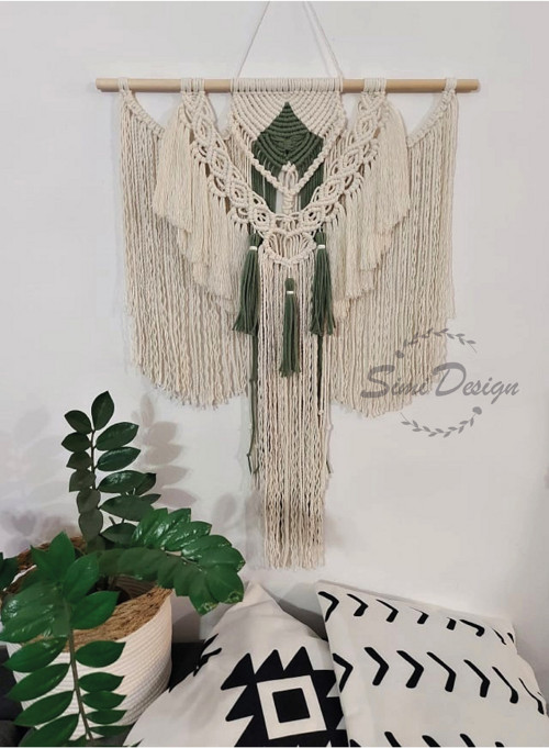 Boho dekorace MACRAME - natural/avokádo — foto 4